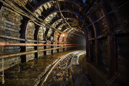 Underground emerald mine shaft tunnel gallery ore with light