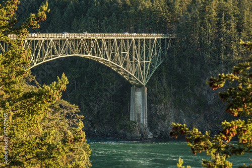 Deception Pass Bridge connecting Fidalgo and Whidbey Islands in the waters of Washington State photo