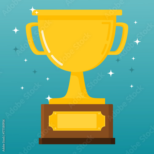 Gold cup of the winner of sports competitions. Sports trophy of the champion. First place. In the flat a vector. Golden bowl. An award for athletes
