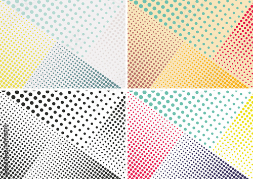 Set of Gradient halftone dots background. Colored Pop art template, texture for textile, business cards. Vector illustration AI 10