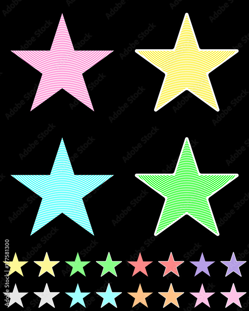 Fototapeta premium Star, white star collection with colored stripes coming out from above