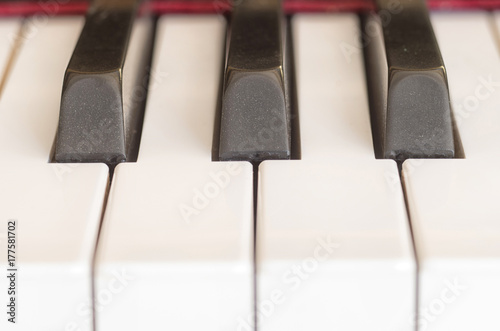 Close-up shot of piano three black keys