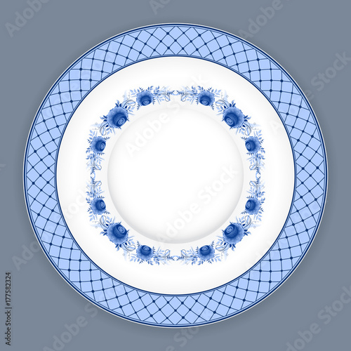 Plate with gzhel ornament
