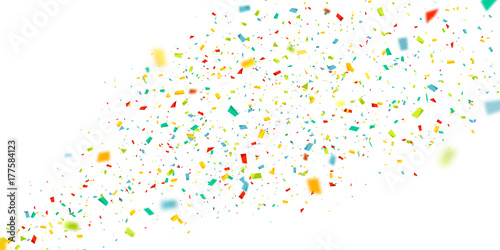 Colorful confetti falling randomly. Abstract background with explosion particles. Vector illustration can be used for greeting card, carnival, holiday, celebration.