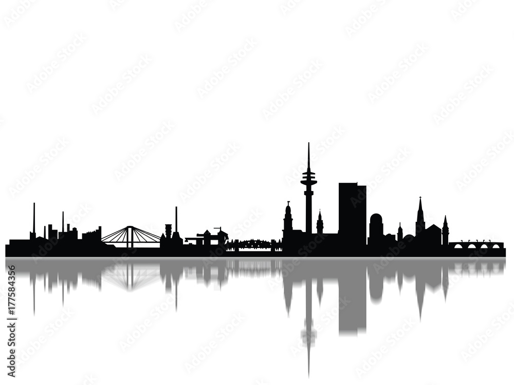 Obraz premium Detailed Hamburg Monuments Skyline Silhouette