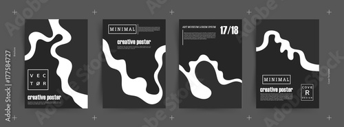Black and white. Creative liquid, brochure design vector template in A4 size. Annual report. Abstract book cover. Simple pattern. Flyer promotion. Presentation cover. Vector illustration.