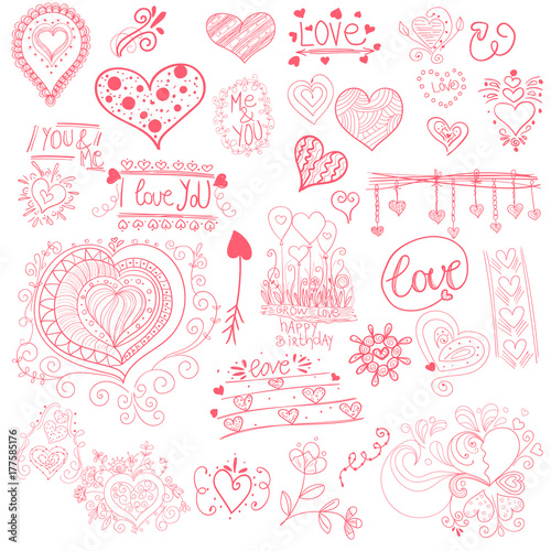 Heart doodle set, vector illustration