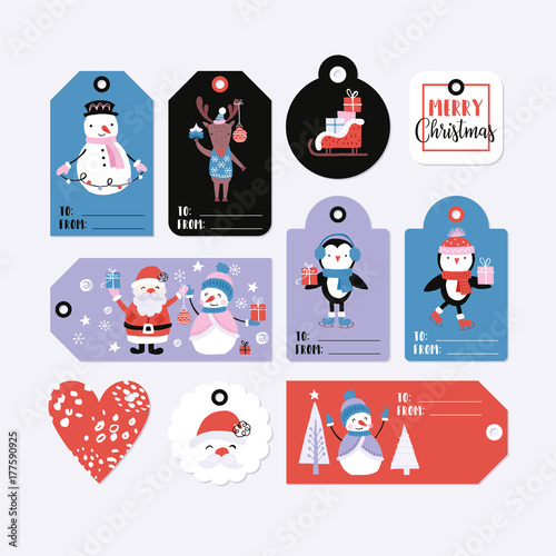 Holiday and Christmas hand drawing gift tags set