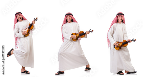 Arab man playing violing on white
