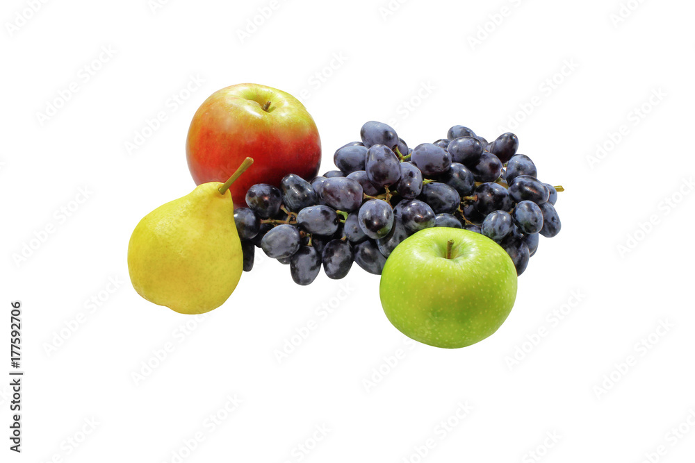 autumn still life of grapes, apples and pears isolated on white background autumn still life of grapes, apples and pears isolated on white background