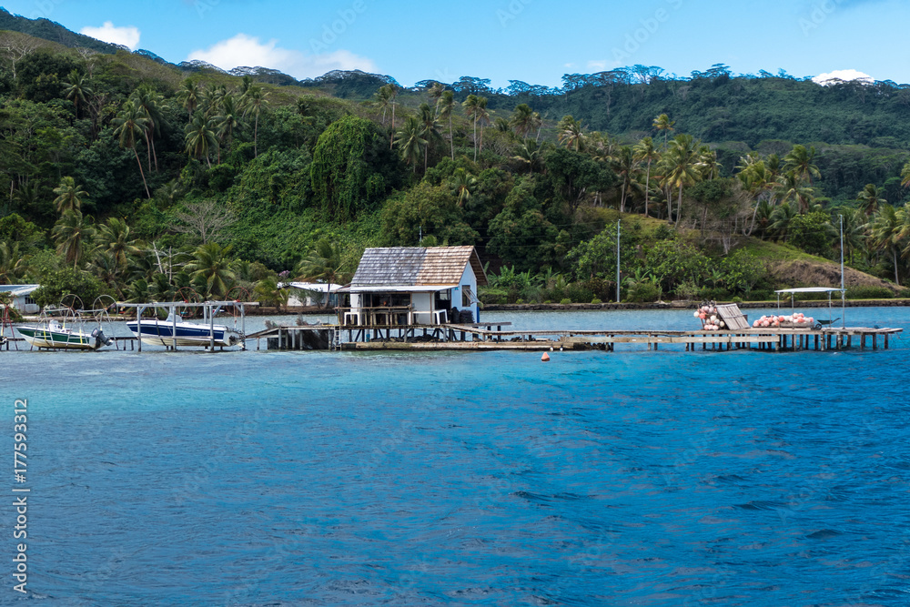 Small fishing shack on the water