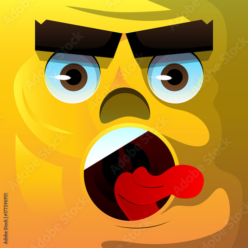 Angry face with aggressive facial expression. Vector cartoon illustration.