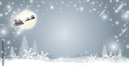 Christmas background design of santa claus with reindeer and snowflake in winter vector illustration