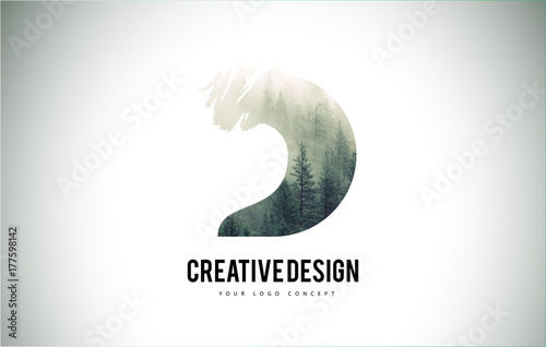 D Letter Brush with Forest Fog Texture. Forest Trees Letter Logo Design.