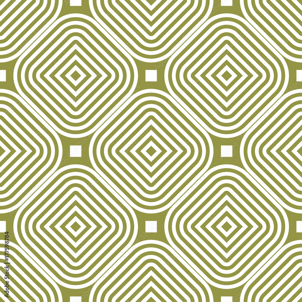 Olive green and white geometric ornament. Seamless pattern