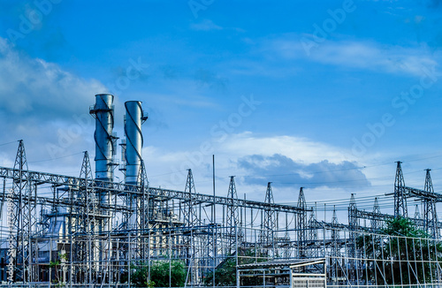 Industrial view at oil refinery plant form industry zone with cloudy sky	