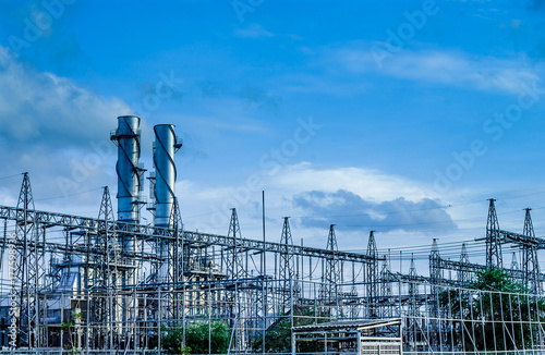 Industrial view at oil refinery plant form industry zone with cloudy sky 