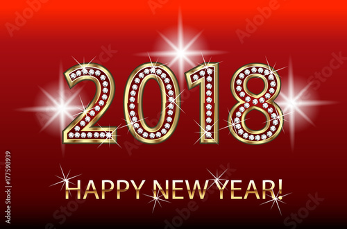 Happy New Year 2018 gold background, vector illustration.