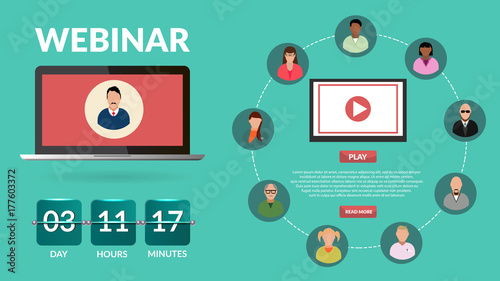 Webinar, internet conference, green flat design concept banner concept eps 10 vector