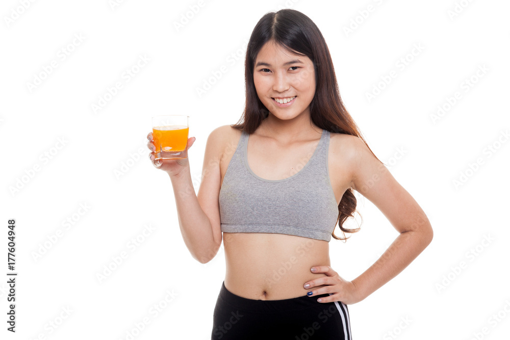 Beautiful Asian healthy girl drinking orange juice. Beautiful Asian healthy girl drinking orange juice.