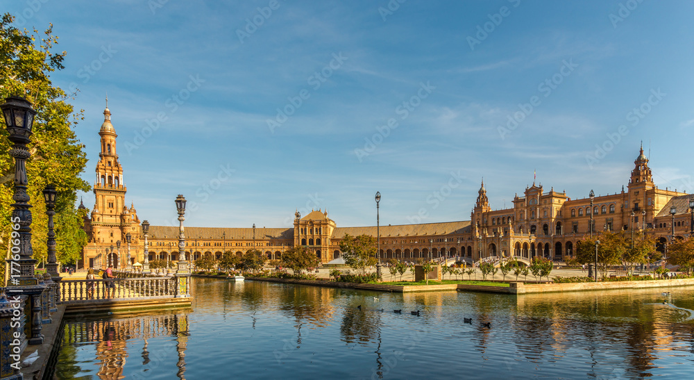 Panoramic view at the North wing Place of Espana in Sevilla, Spain