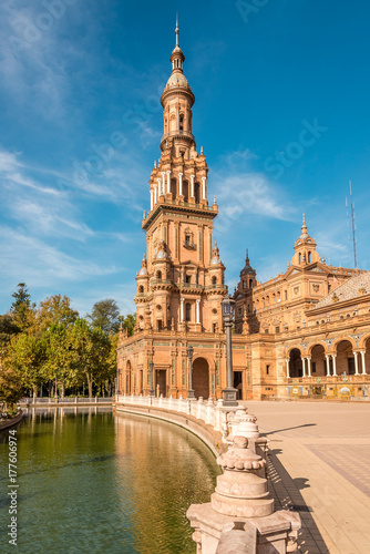 North tower at the Place of Espana in Sevilla, Spain