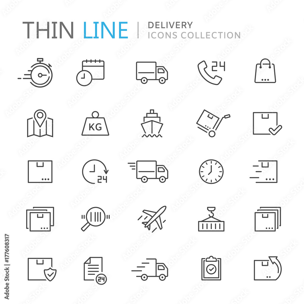Collection of delivery thin line icons