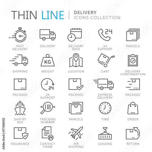 Collection of delivery thin line icons