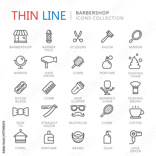 Collection of barbershop thin line icons