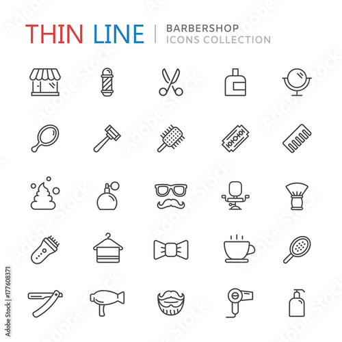 Collection of barbershop thin line icons