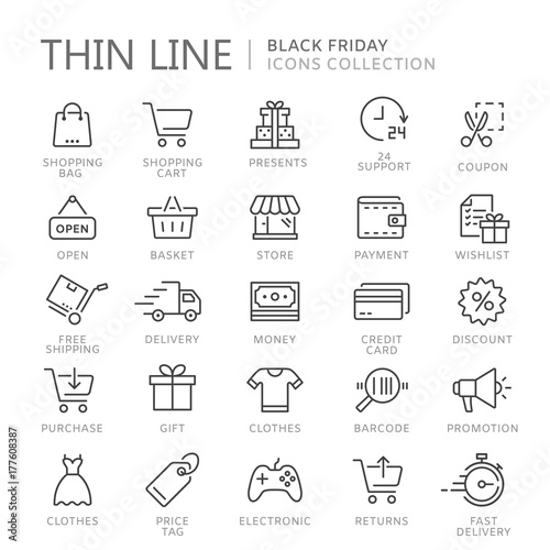 Collection of shopping thin line icons
