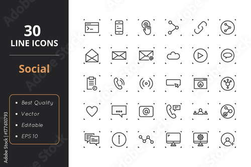 30 Social Line Icons