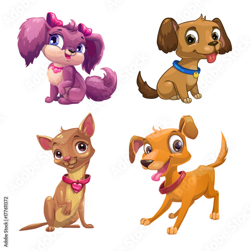 Funny cartoon little puppies set.
