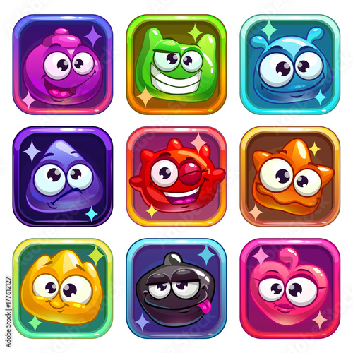 Colorful app icons with funny jelly characters.