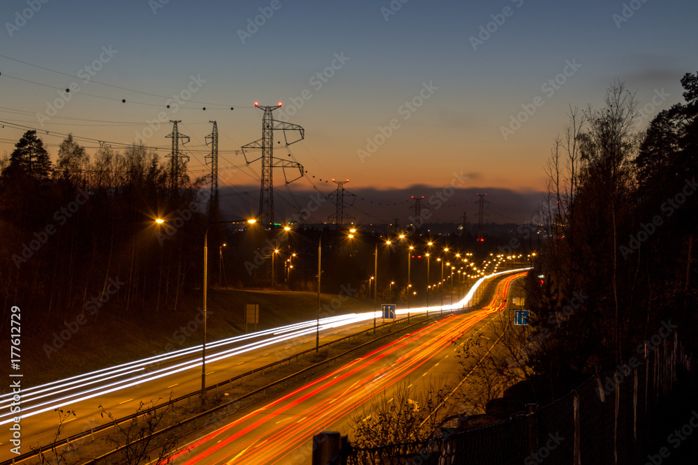 City highway traffic at sunset City highway traffic at sunset