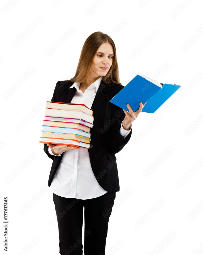 Woman holding book isolated on white background Woman holding book isolated on white background