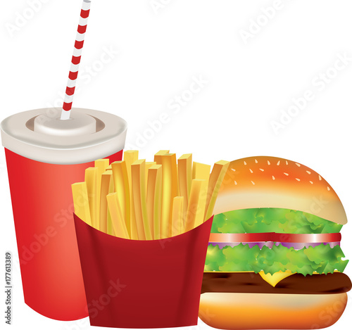 Fast food set, soda, french fries and burger