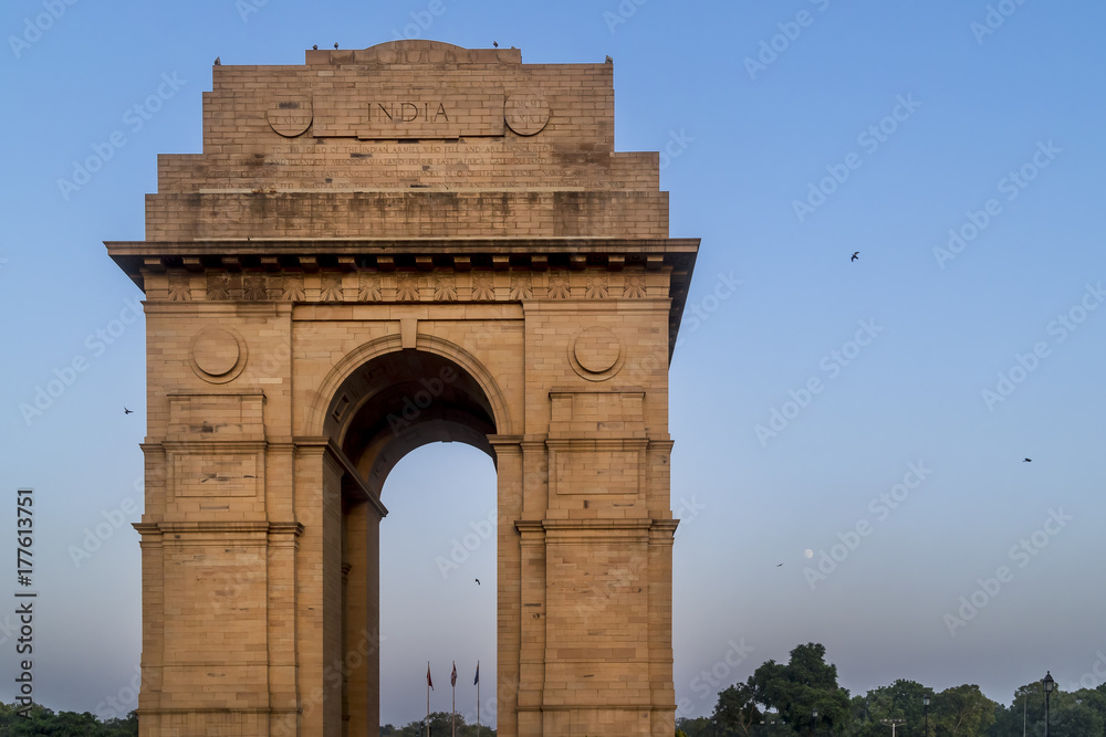 The moon at the India Gate, New Delhi, India