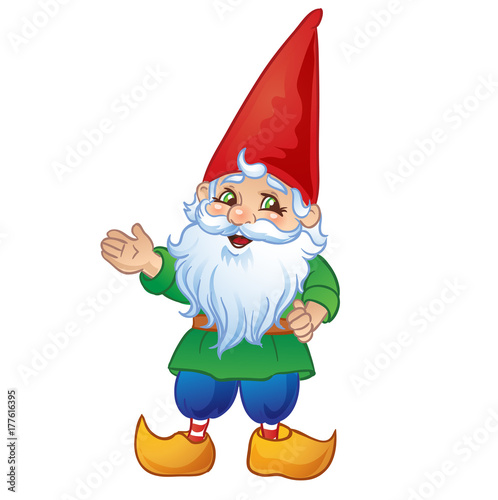 Cute Cartoon Garden Gnome. Isolated on a white background . Vector Illustration.