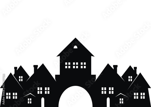 City, black sillhouette, vector icon