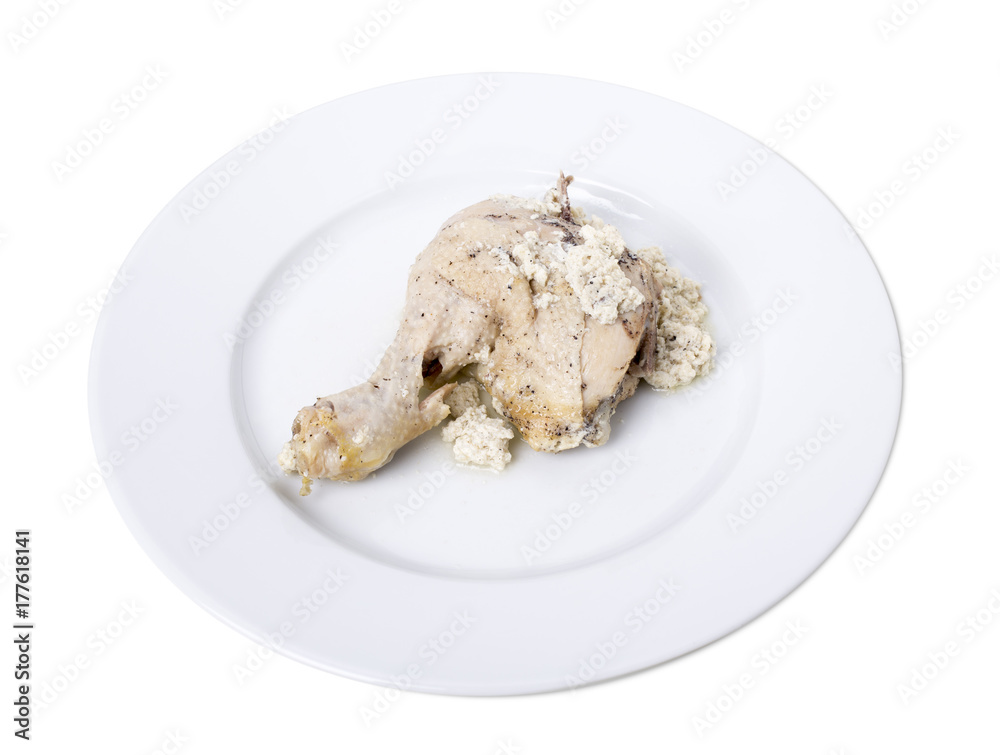 Boiled chicken with sauce.