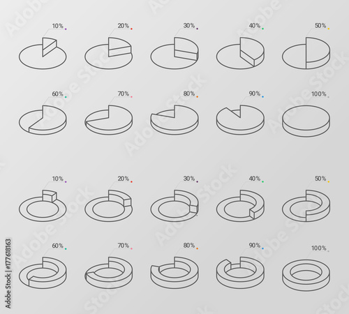 Set of outline style isometric circle diagrams