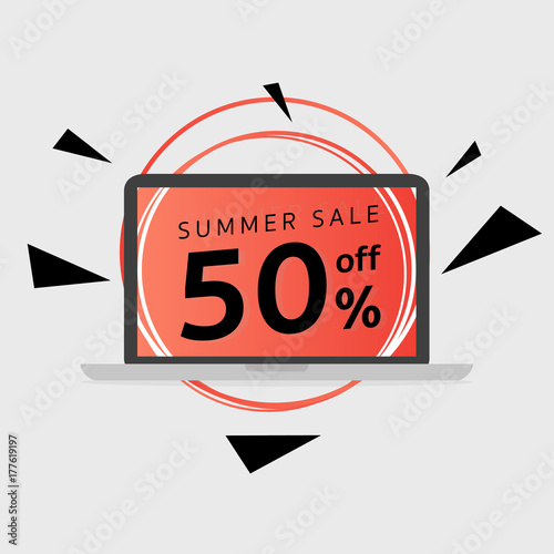 Summer sale on laptop screen, vector illustrator