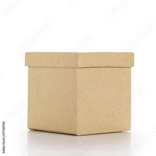 brown paper box with lid isolated on white