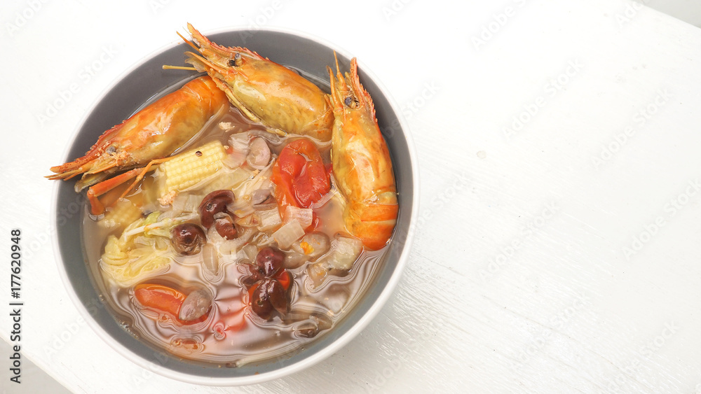 Sukiyaki Giant malaysian prawn diet menu idea has copy space Sukiyaki Giant malaysian prawn diet menu idea has copy space