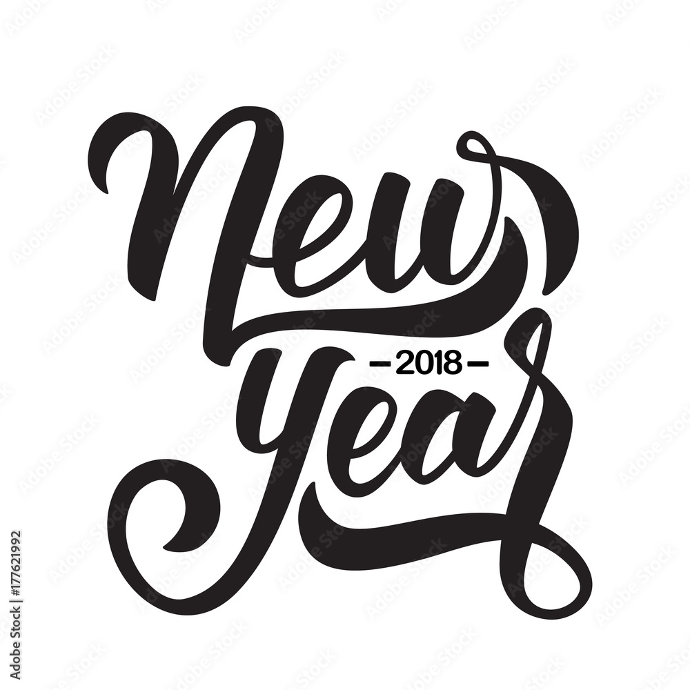 Vector illustration. Hand drawn elegant modern brush lettering of Happy New Year 2018 isolated on white background. Vector illustration. Hand drawn elegant modern brush lettering of Happy New Year 2018 isolated on white background.