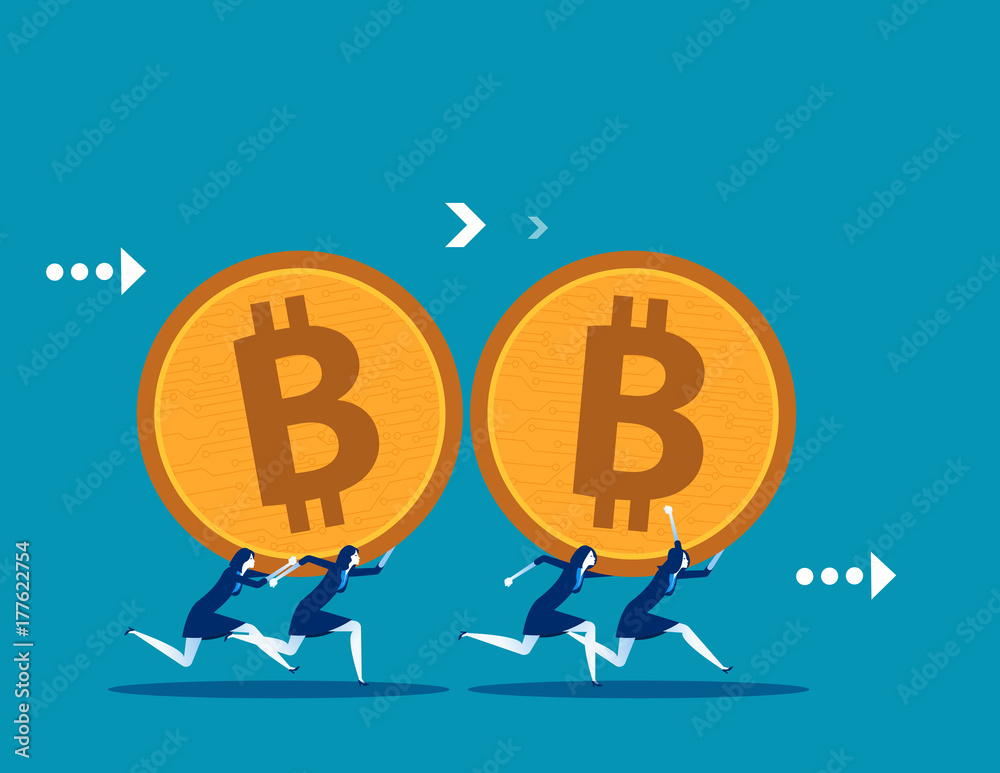 Business team carrying bitcoin. Concept business vector illustration. Technology currency. Business team carrying bitcoin. Concept business vector illustration. Technology currency.