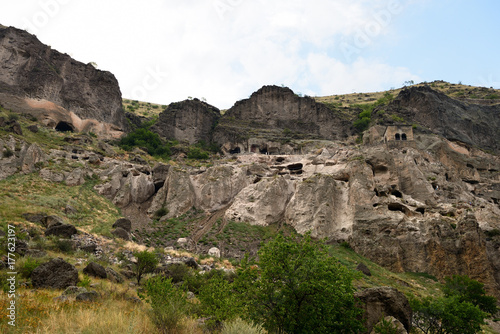 Cave monastery coverd in rock, Vardzia, Georgia 