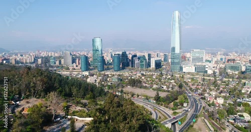 Aerial View Santiago de Chile City Skyline Financial District in Providencia Neighborhood photo