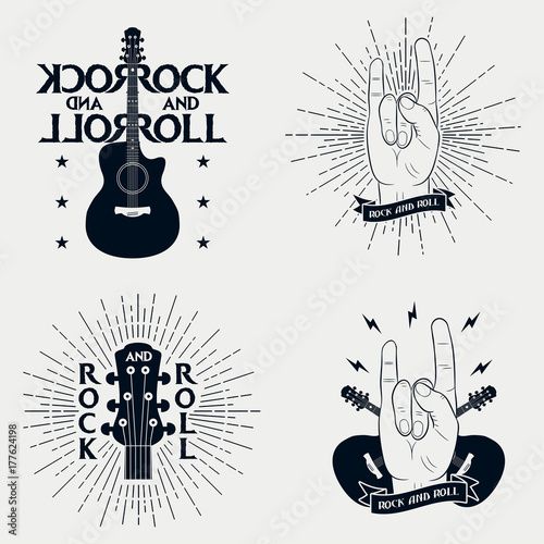Rock n Roll Lightning bolt and Banner Shirt Printing Design